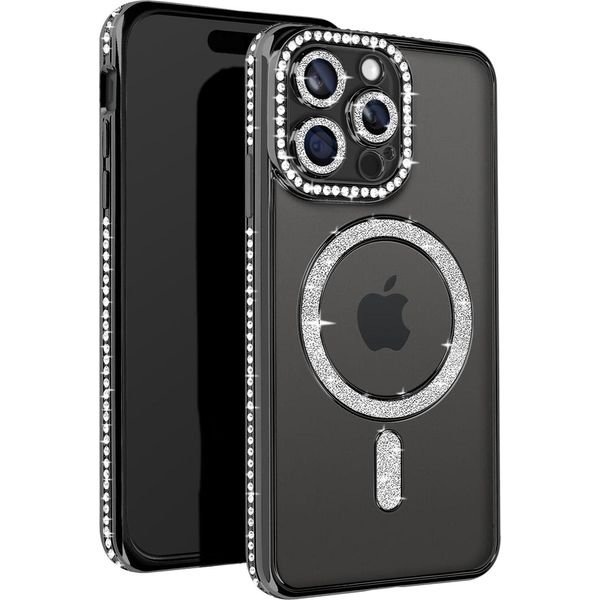 Avizar, Custodia Diamond Per Iphone 15 Pro - Protezione Magsafe Con Bordo In Strass, Nero-image