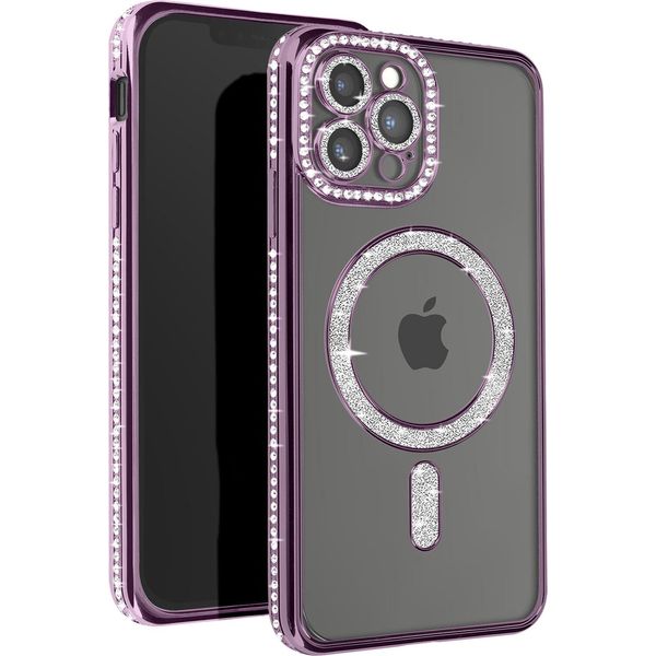 Avizar, Custodia Diamantata Per Iphone 13 Pro Max - Protezione Magsafe Con Bordo In Strass, Viola-image