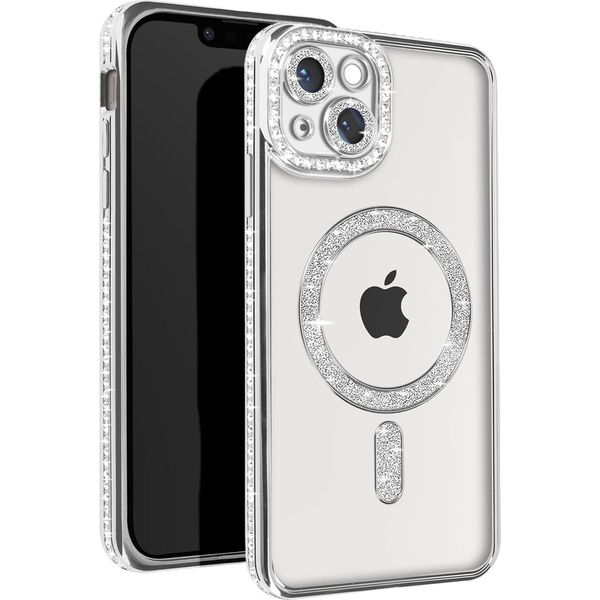 Avizar, Custodia Diamantata Per Iphone 13 - Protezione Magsafe Con Bordo In Strass, Argento-image