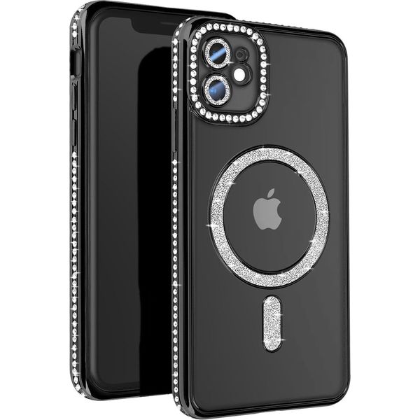 Avizar, Custodia Diamantata Per Iphone 11 - Protezione Magsafe Con Bordo In Strass, Nero-image