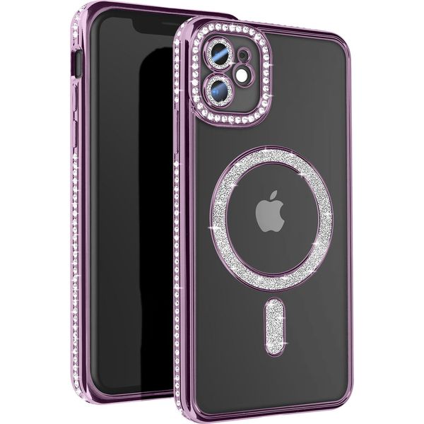 Avizar, Custodia Diamantata Per Iphone 11 - Protezione Magsafe Con Bordo In Strass, Viola-image