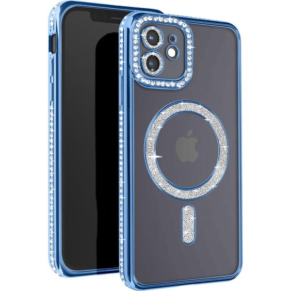 Avizar, Custodia Diamantata Per Iphone 12 - Protezione Magsafe Con Bordo In Strass, Blu Chiaro-image