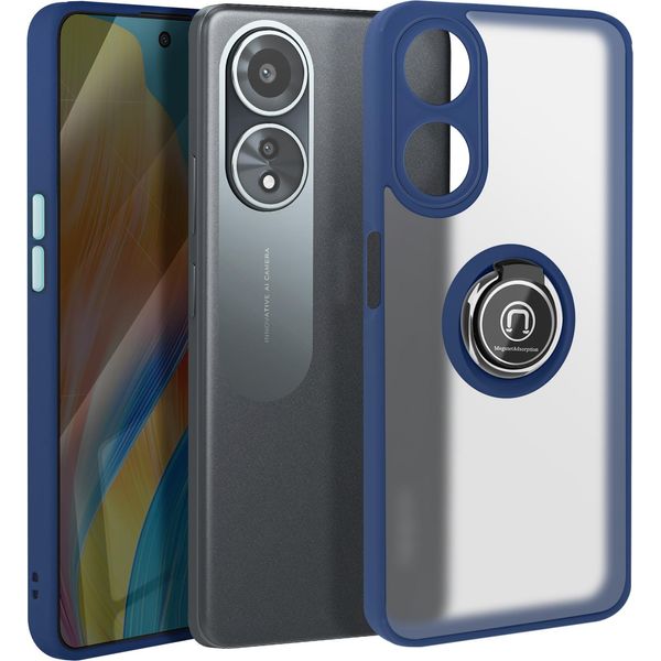 Avizar, Custodia Per Cellulare Per Oppo A58 Anello In Metallo, Supporto Video, Blu Scuro-image