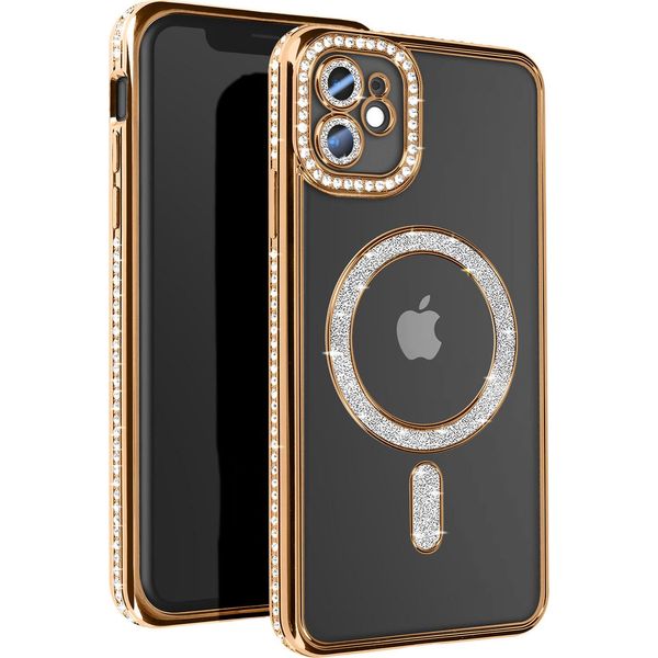 Avizar, Custodia Diamantata Per Iphone 11 - Protezione Magsafe Con Bordo In Strass, Oro-image