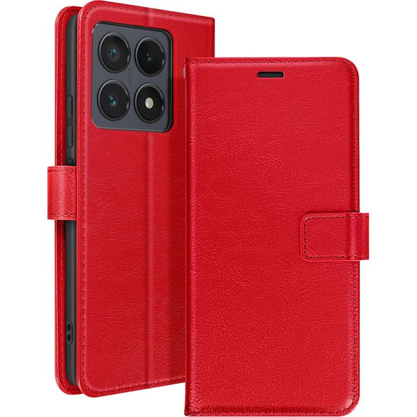 Mayaxess, Xiaomi 14T Pro Custodia A Portafoglio Funzione Stand Con Cinturino, Rosso-image