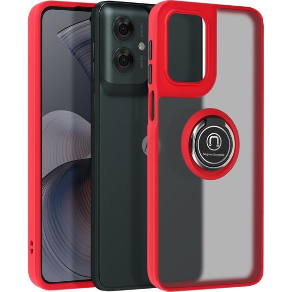 Avizar, Custodia Per Cellulare Per Motorola Moto G55 Anello In Metallo, Supporto Video, Rosso-image