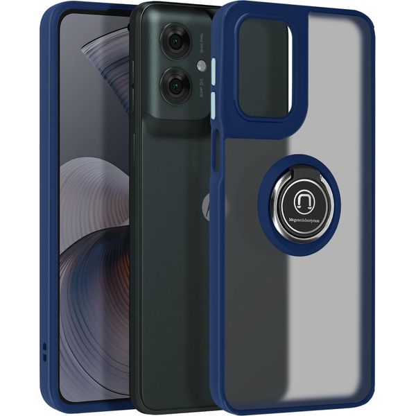 Avizar, Custodia Per Cellulare Per Motorola Moto G55 Anello In Metallo, Supporto Video, Blu Scuro-image