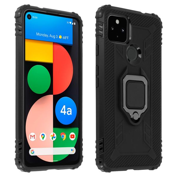 Avizar, Custodia Antiurto Per Cellulare Google Pixel 4A 5G Con Supporto Ad Anello, Nero-image
