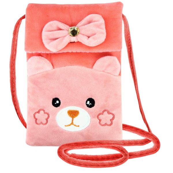 Borsa A Tracolla Per Smartphone In Tessuto Con Disegno Di Un Orso Rosa-image