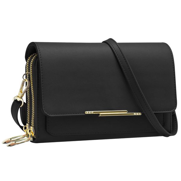 Borsa A Tracolla Per Smartphone In Ecopelle Con Scomparti Multipli In Nero-image
