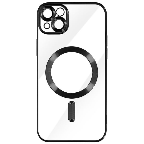 Custodia In Silicone Magsafe Apple Iphone 14 Protezione Fotocamera Cornice Cromata Nero-image