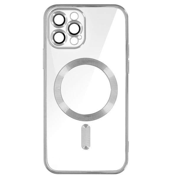 Custodia In Silicone Magsafe Apple Iphone 12 Pro Protezione Fotocamera Cornice Cromata Argento-image