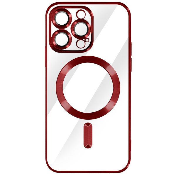 Custodia In Silicone Magsafe Apple Iphone 14 Pro Max Protezione Fotocamera Telaio Cromato Rosso-image
