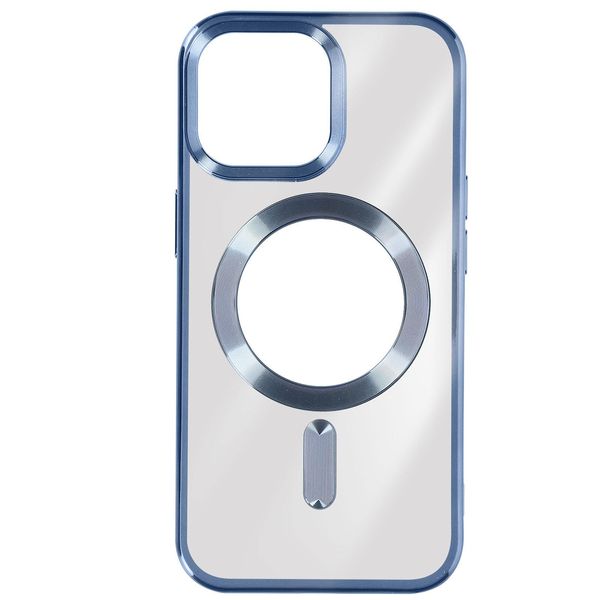 Custodia In Silicone Magsafe Apple Iphone 15 Pro Protezione Fotocamera Cornice Cromata Blu Scuro-image