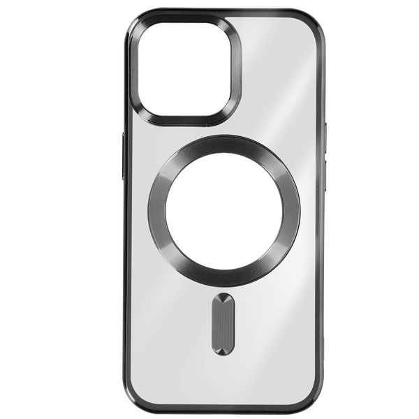 Custodia In Silicone Magsafe Apple Iphone 15 Pro Protezione Fotocamera Cromo Surround Nero-image