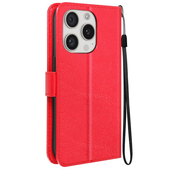 Mayaxess, Custodia A Portafoglio Apple Iphone 15 Pro Funzione Stand Con Cinturino, Rosso-image