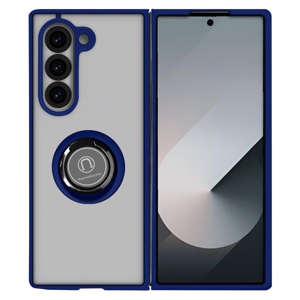 Avizar, Custodia Protettiva Per Samsung Galaxy Z Fold6 Supporto Video Ad Anello In Metallo, Blu Scuro-image
