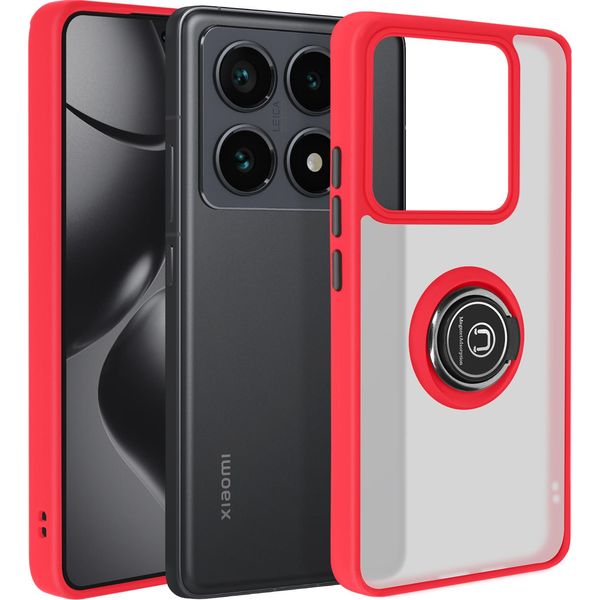 Avizar, Custodia Per Telefono Cellulare Per Xiaomi 14T Pro Anello In Metallo, Supporto Video, Rosso-image