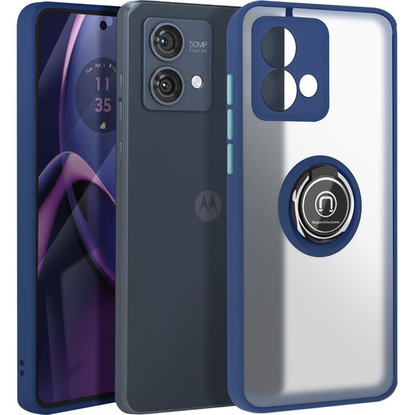 Avizar, Custodia Per Cellulare Per Motorola Moto G84 Anello In Metallo, Supporto Video, Blu Scuro-image