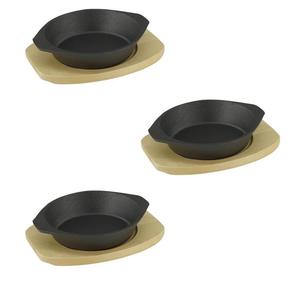 Teglia In Ghisa Ø 19 Cm Con Sottopentola In Legno 3 Pezzi In Un Set-image