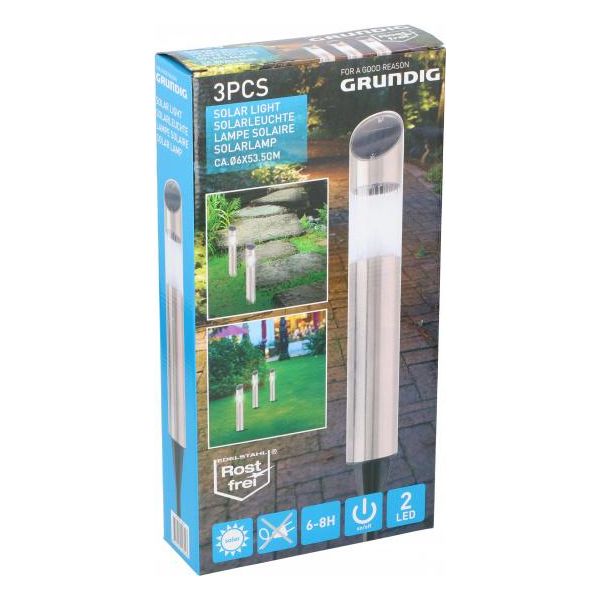 Set Di 3 Luci Solari A Led H36XØ6 Cm Con Picchetto A Terra Per Giardino, Patio O Marciapiede, Lampada Solare Con 2 Led Bianchi, Batteria Ricaricabile, Interruttore On/Off, Durata Luce 6-8 Ore-image