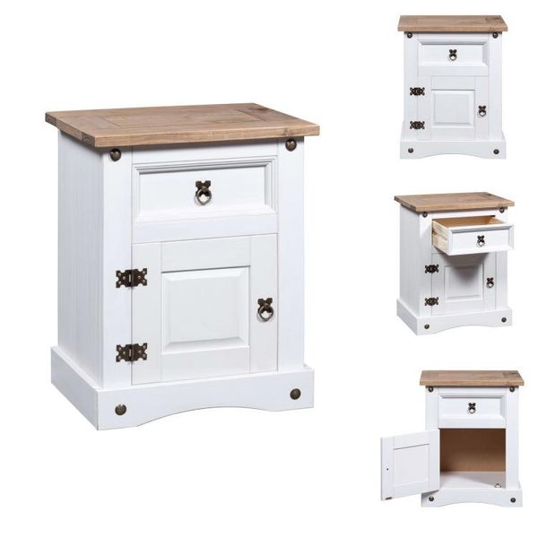 Vidaxl Comodino In Stile Messico In Legno Di Pino Bianco 53X39X66 Cm - Comodini-image