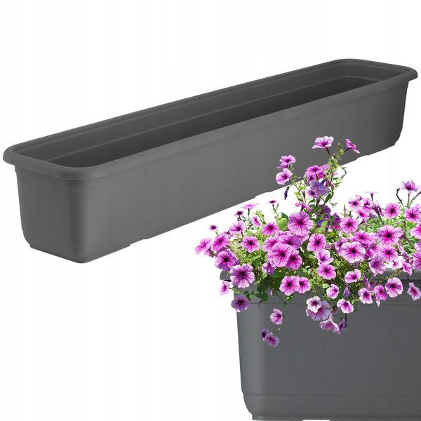 Cassetta Per Fiori Kadax "Evron"", Cassetta Per Balconi In Plastica, Vaso Per Fiori Per Balcone, Davanzale, Fioriera, 80 Cm, Antracite"-image