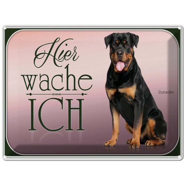 Vianmo Insegna Di Latta 30X40 Cm Hund Rottweiler Hier Wache Ich-image
