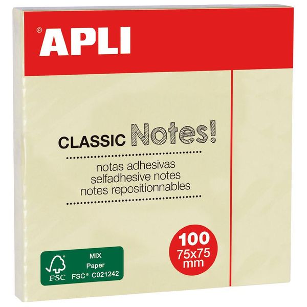 Apli 10975 Apli Haftnotizen "Classic Notes!"", 75 X 75 Mm, Gelb"-image