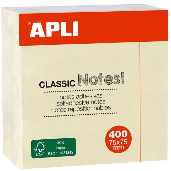 Apli 11597 Apli Haftnotiz-WüRfel "Classic Notes!"", 75 X 75 Mm, Gelb"-image