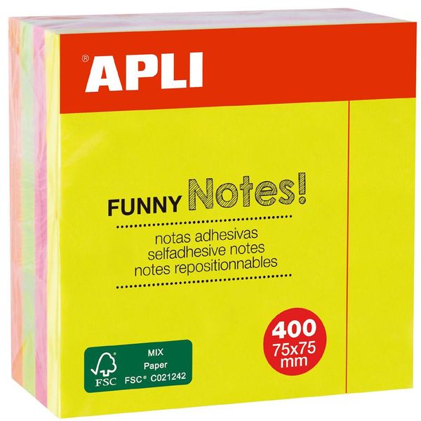Apli 10974 Cubo Per Note Adesive Apli "Funny Notes!"", 75 X 75 Mm, Assortito"-image