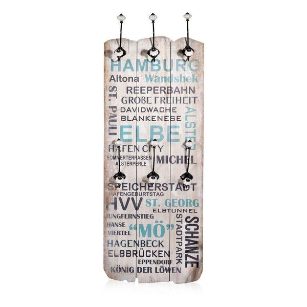 Appendiabiti Da Parete 100X40 Cm Hamburg 6 Ganci Appendiabiti Pannello Da Ingresso In Legno Decorazione Ingresso-image
