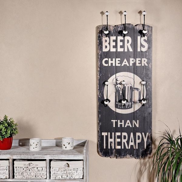 Appendiabiti Da Parete 100X40 Cm Beer Is Cheaper 6 Ganci Appendiabiti Pannello Da Ingresso Decorazione In Legno-image