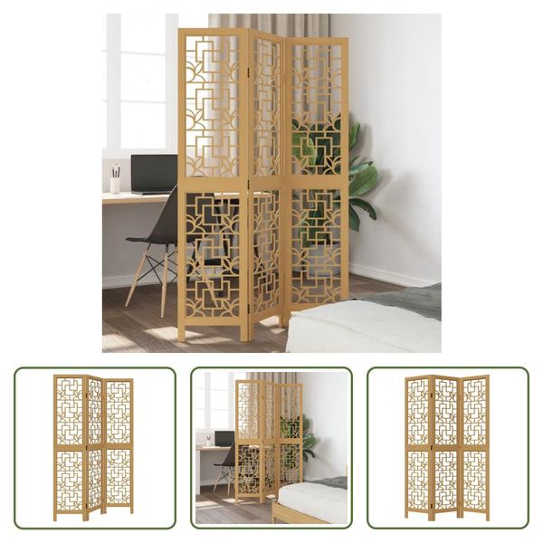 The Living Store Divisorio 3 Pezzi In Legno Massiccio Marrone Paulownia-image