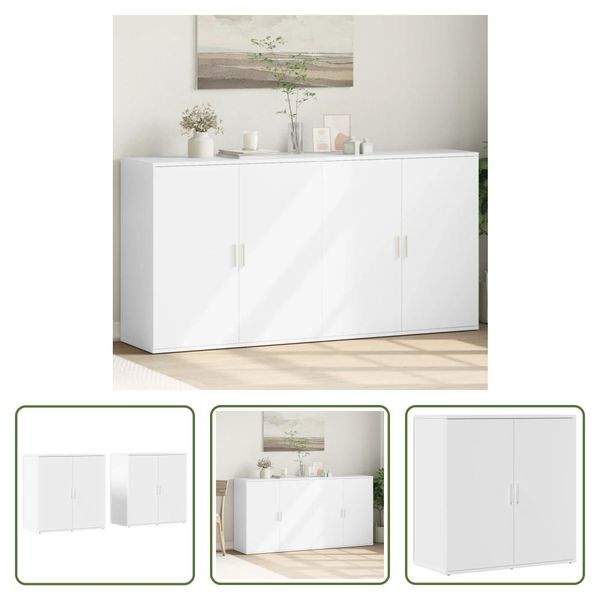 The Living Store Credenze 2 Pz. Bianco 79X38X80 Cm Materiale A Base Di Legno-image