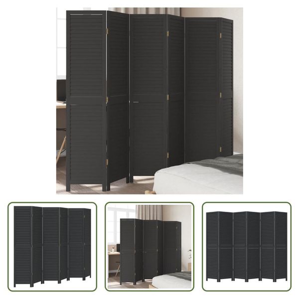 The Living Store Divisorio 6 Pezzi Nero In Legno Massello Di Paulownia-image