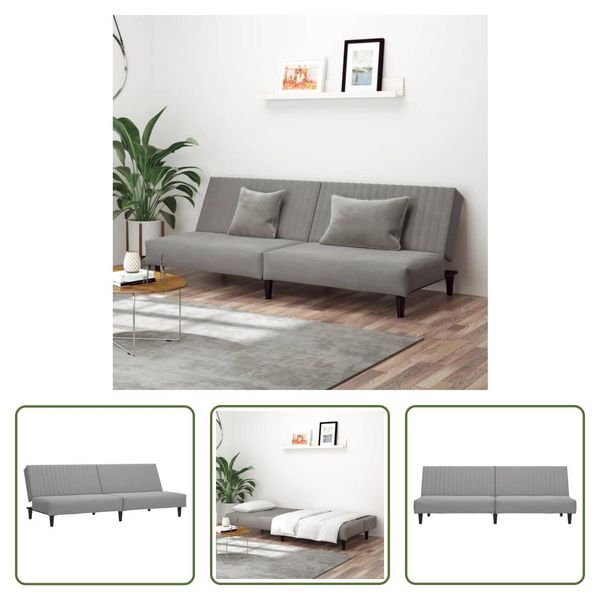 The Living Store Divano Letto 2 Posti In Velluto Grigio Chiaro-image
