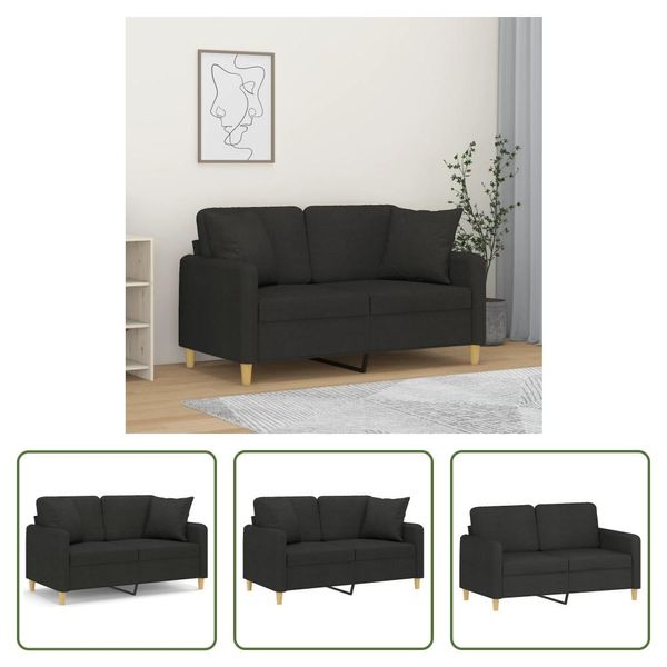 The Living Store Divano A 2 Posti Con Cuscini Decorativi Nero 120 Cm In Tessuto-image