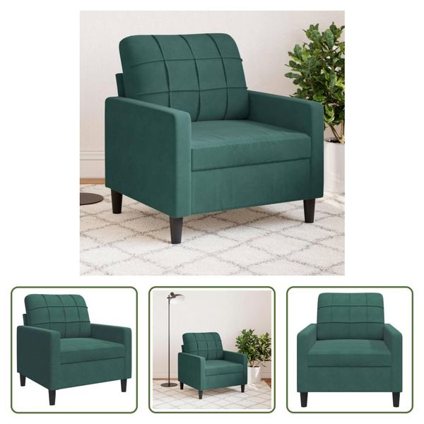 The Living Store Poltrona Verde Scuro 60 Cm In Velluto-image