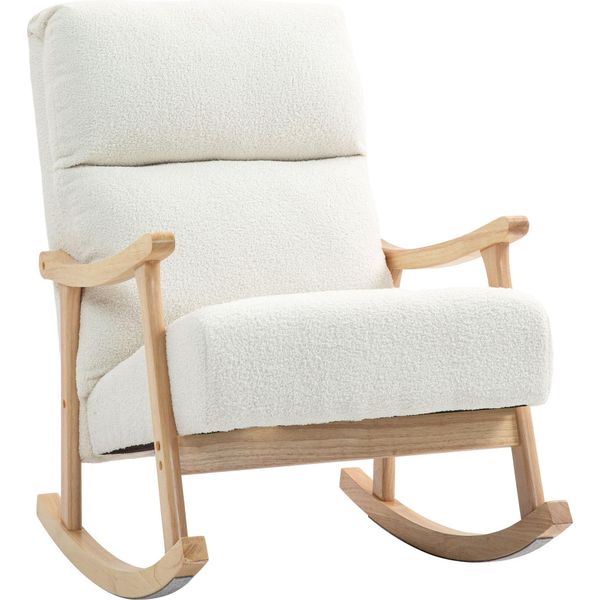 Sedia A Dondolo Homcom, Sedia A Dondolo Con Schienale, Guide In Legno, Poltrona, Poltrona Reclinabile Con Aspetto Di Orsacchiotto In Velluto, Sedia A Dondolo, Poltrona Reclinabile Per Soggiorno, Camera Da Letto, Balcone, Bianco Crema-image