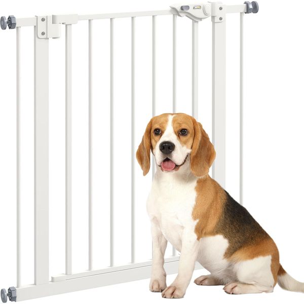 Cancelletto Di Sicurezza Per Cani Pawhut, Cancelletto A Barriera, 74-80 Cm, Cancelletto Di Sicurezza Per Scale Per Animali Domestici, Cancelletto Per Cani, Cancelletto Di Sicurezza Senza Trapano, Metallo, Plastica, Bianco-image