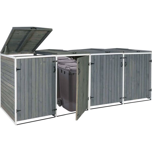 Contenitore Per Rifiuti Xl 4/8 Posti HWC-H74, Contenitore Per Rifiuti, Espandibile 126X316X98Cm Legno Mvg ~ Grigio-Bianco-image