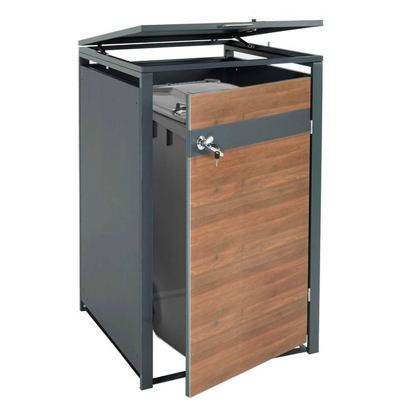 1 Coperchio Per Cestino HWC-J82, Contenitore Per Cestino, Espandibile, Metallo 32Kg, Antracite ~ Ciliegio Marrone Scuro-image