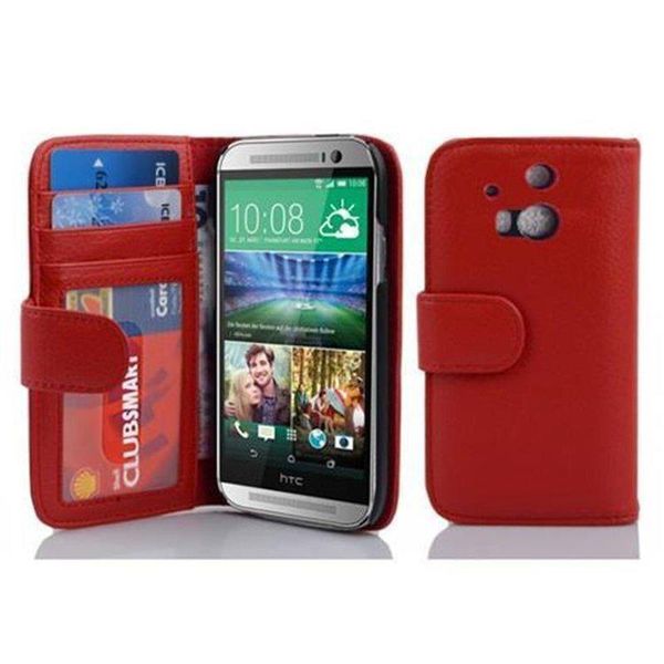 Cadorabo Custodia Per Htc One M8 In Rosso Cover Posteriore Cellulare Protettiva Cover Libro Custodia Libretto Slot Per Schede-image