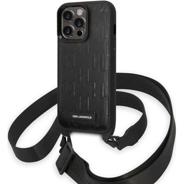 Karl Lagerfeld Klhcp14Lstmmk Custodia Rigida Per Iphone 14 Pro 6.1 Nero/Nero Logo A Placca Monogram Cinturino-image