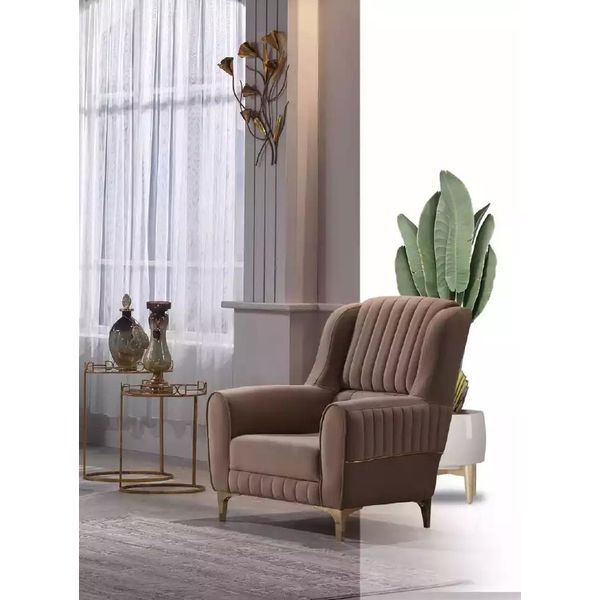 Poltrona Tessile Marrone Salotto Di Lusso Monoposto Struttura In Legno Moderno Nuovo-image
