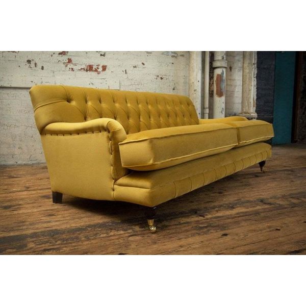 Giallo Chesterfield Rivestimento In Tessuto Tre Posti Divano Soggiorno Design Jvmoebel ®-image