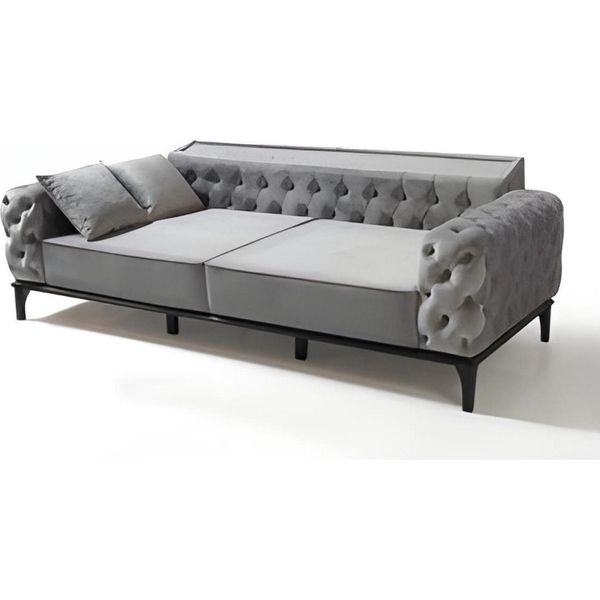 Divano Chesterfield Grigio Divani Moderni A 3 Posti In Tessuto Divani Imbottiti-image