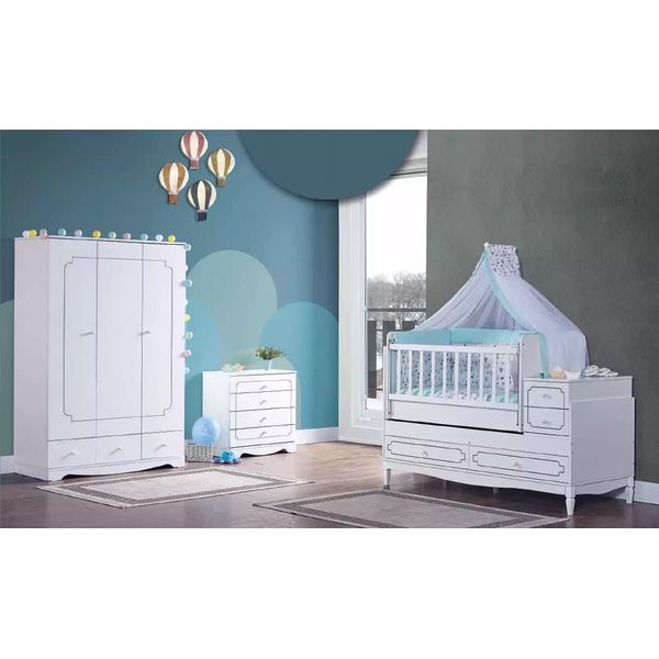 Cameretta Per Bambini Letto Bianco Camera Da Letto Armadio Per Bambini Cassettiera 3 Pezzi.-image
