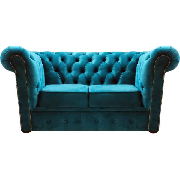 Divano Chesterfield Blu Divano A Due Posti Arredamento Per Il Soggiorno Nuovo Tessile-image